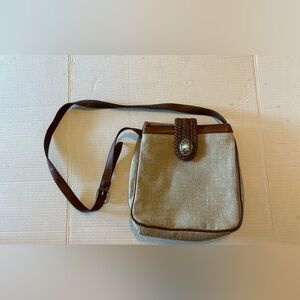 Vintage Fossil Canvas Leather Crossbody Bag Brown Concho Boho Western